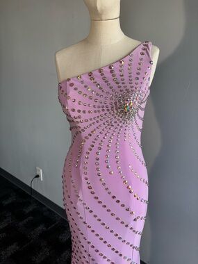 One-Shoulder Pink Embellished Evening Dress